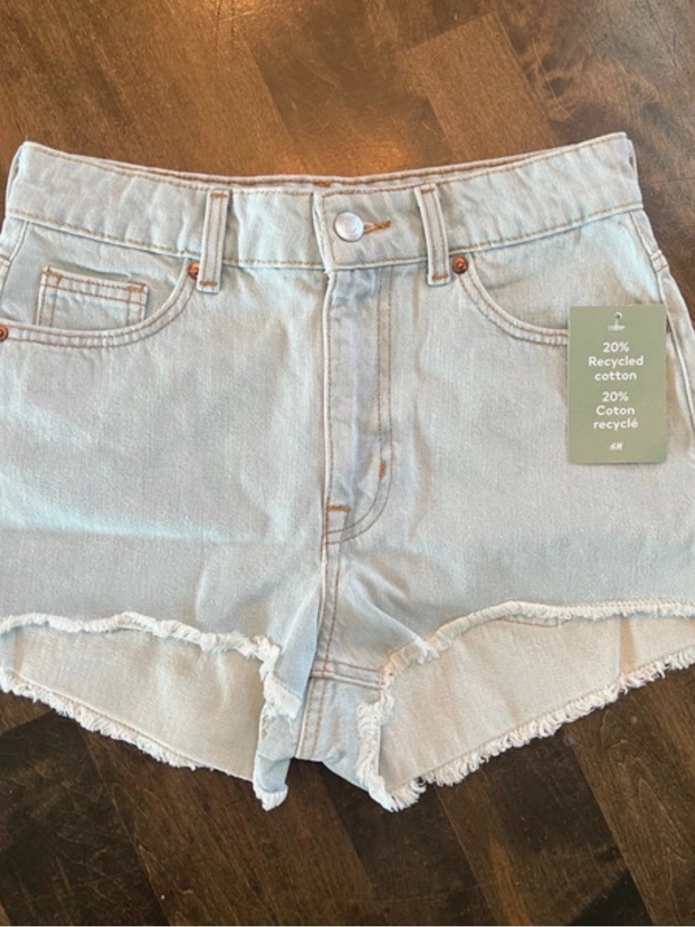 H&M Light Blue High-Waist Frayed Denim Shorts